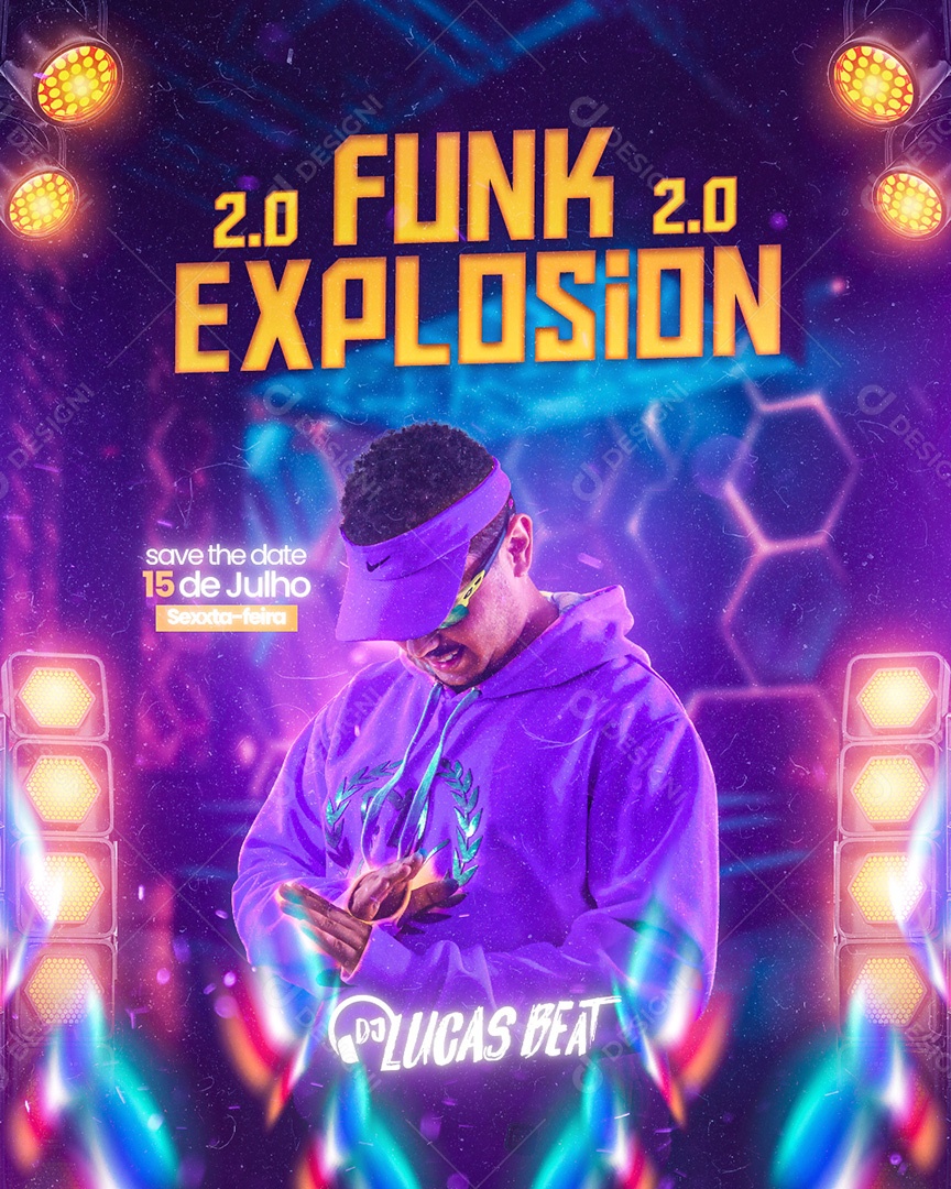 Funk Explosion Flyer DJ Lucas Beat Social Media PSD Editável