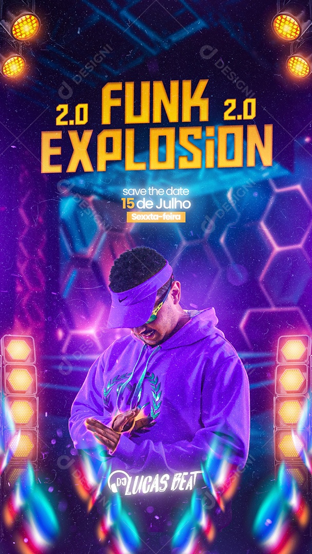 Story Funk Explosion Flyer DJ Lucas Beat Social Media PSD Editável