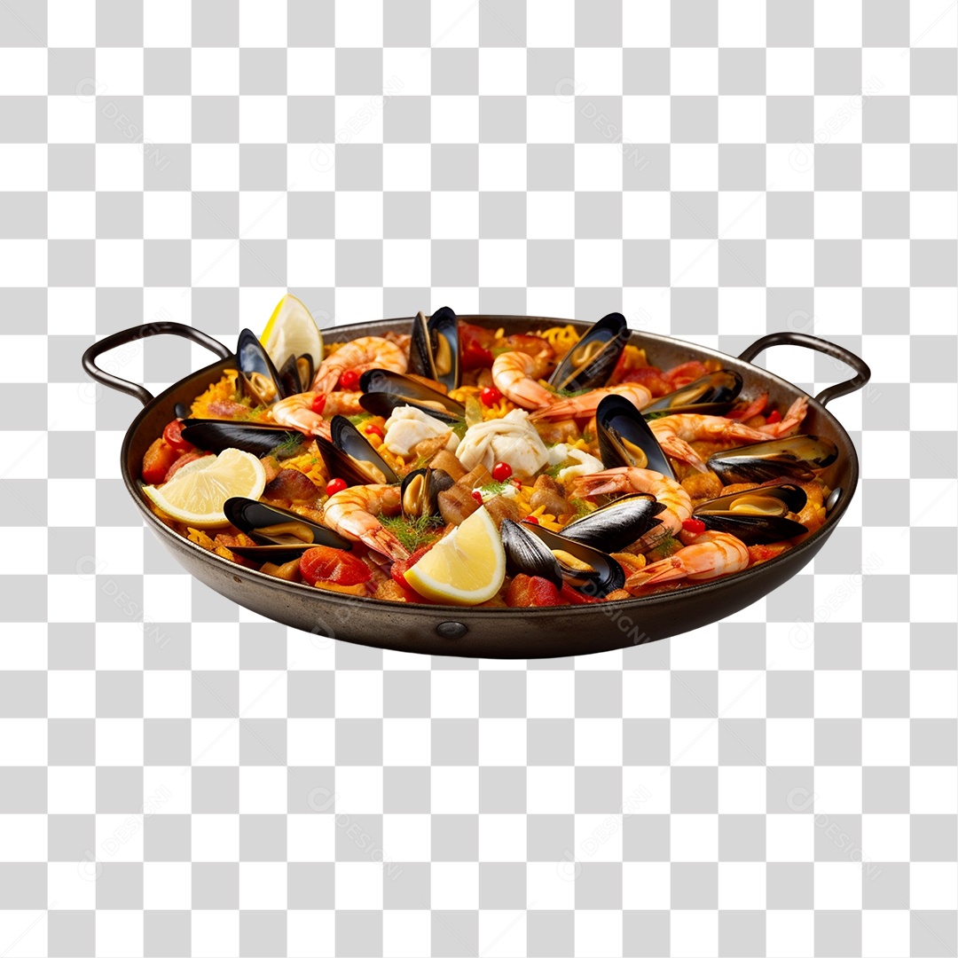 Paella seafood Alimento sobre panela PNG Transparente