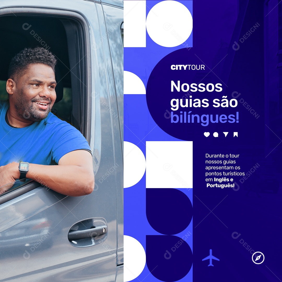 Nossos Guias São Bilíngues City Tour Social Media PSD Editável