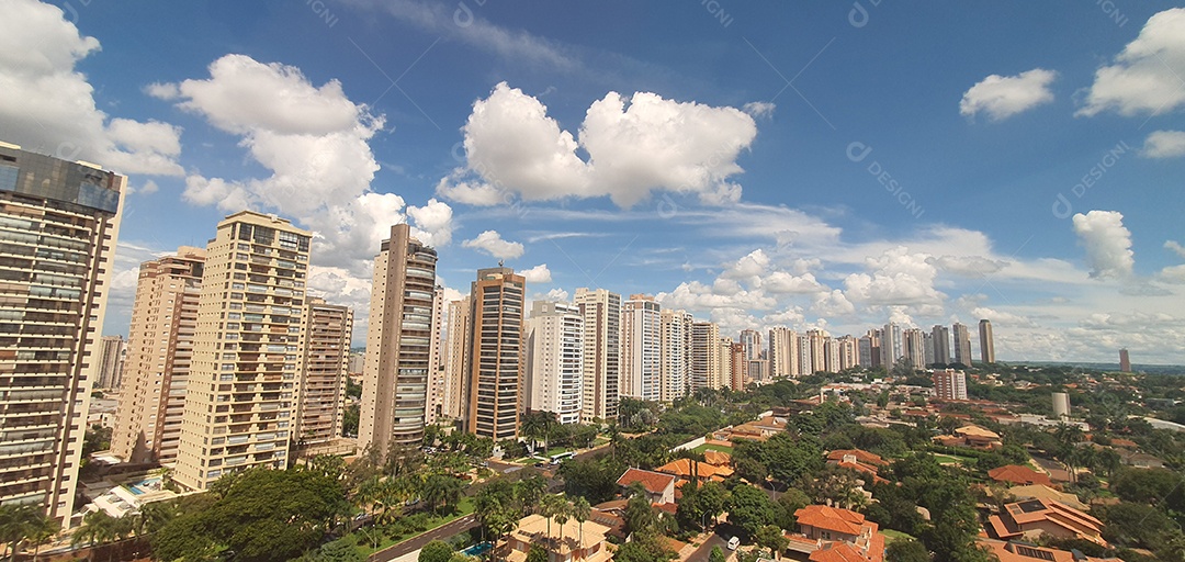 Famosa avenida principal da cidade de Ribeirão Preto, no estado de São Paulo, com Skyline em dia nublado