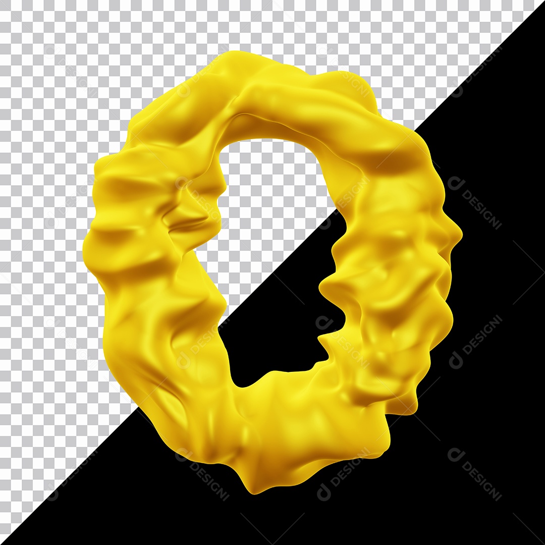 Número 0 Dourado Elemento 3D Para Composição PSD