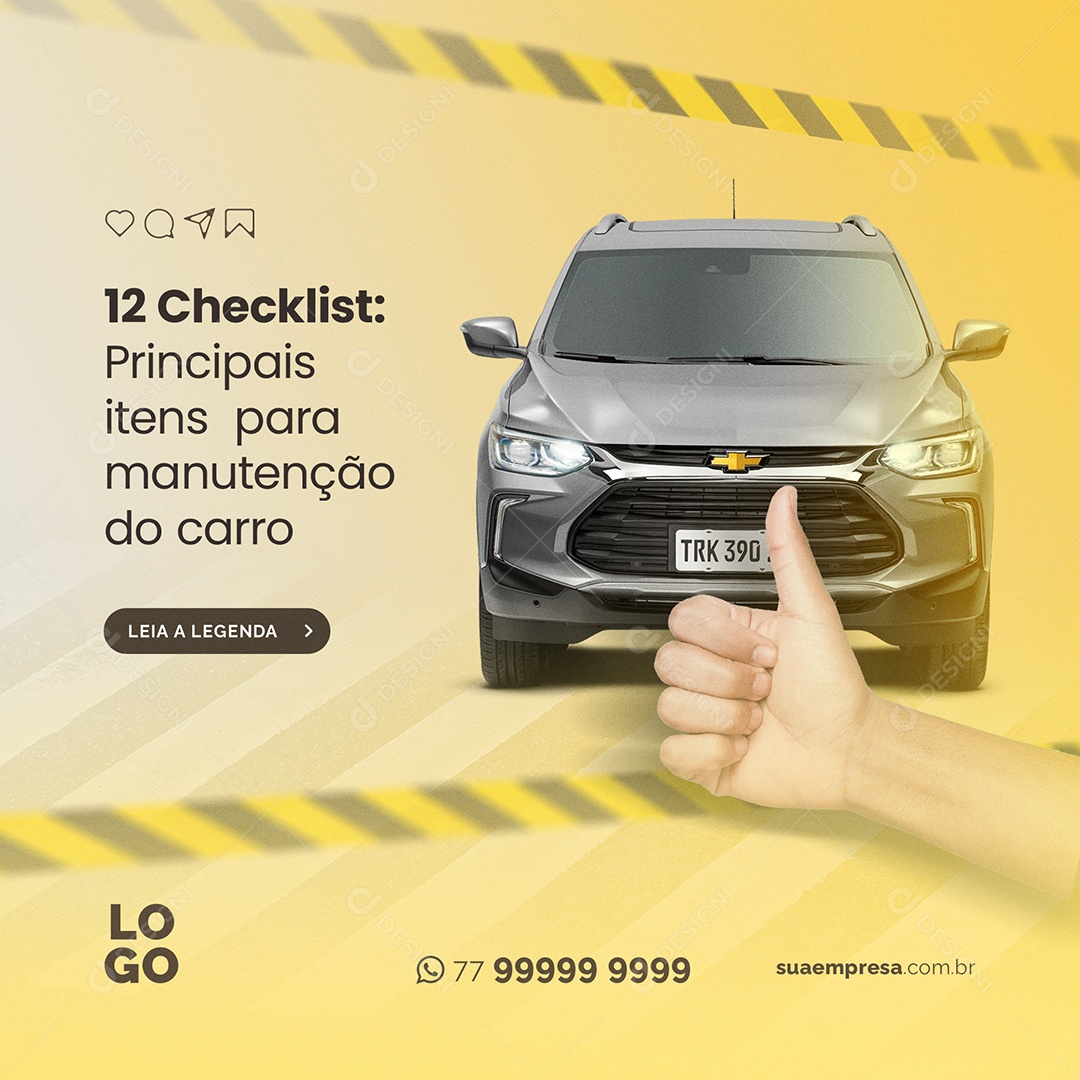 12 Checklist Principais Itens Para Manutenção do Carro Social Media PSD Editável