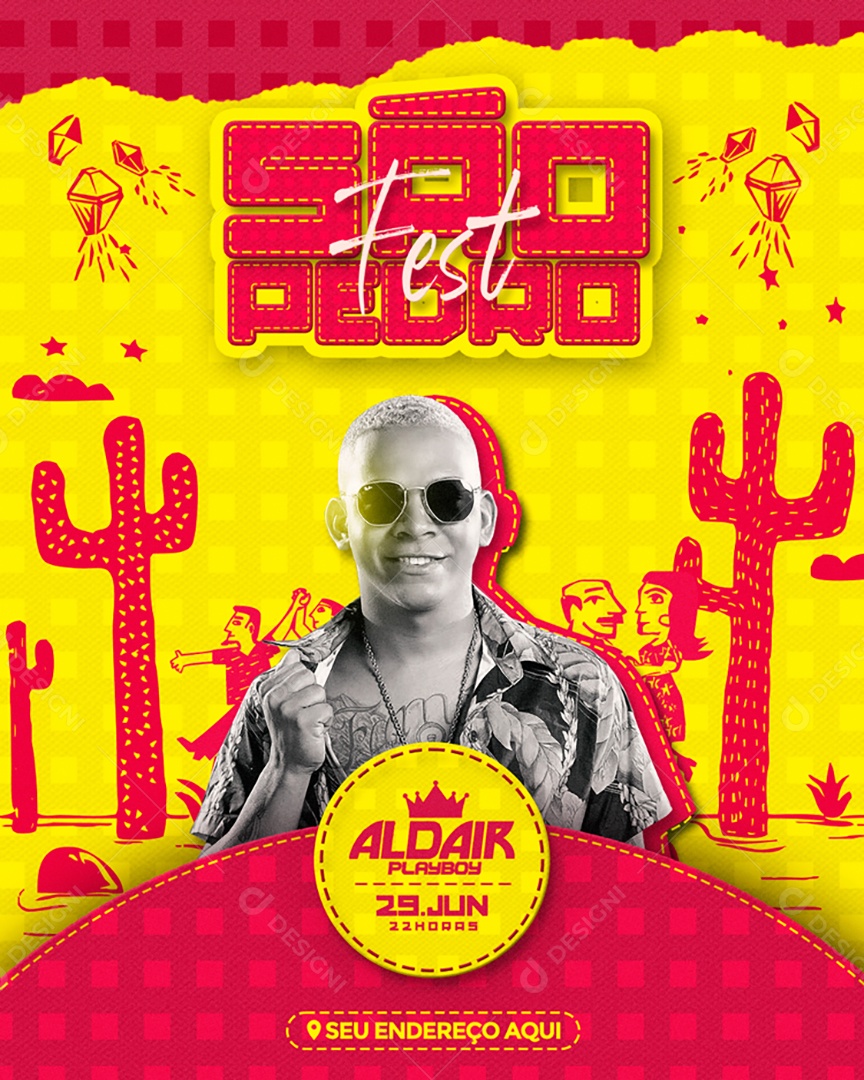 Social Media Flyer Feed Fest São Pedro Aldair Playboy PSD Editável