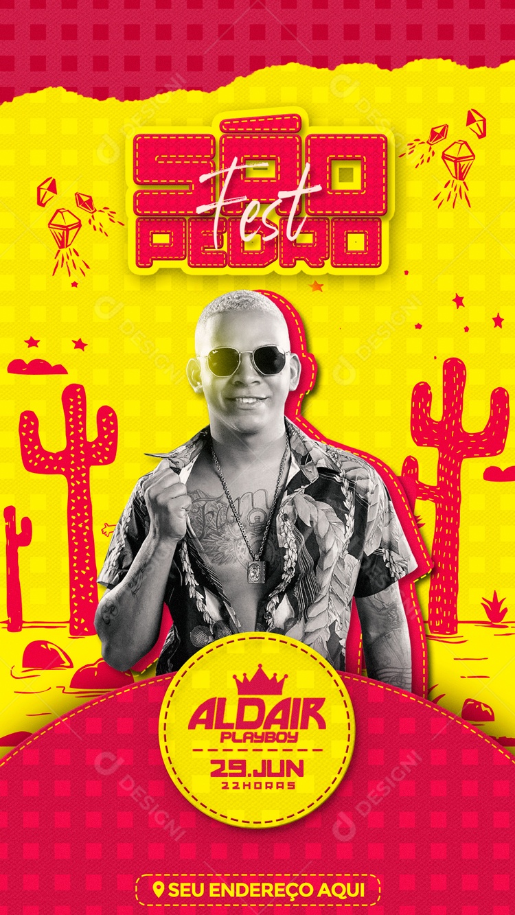 Social Media Flyer Story Fest São Pedro Aldair Playboy PSD Editável