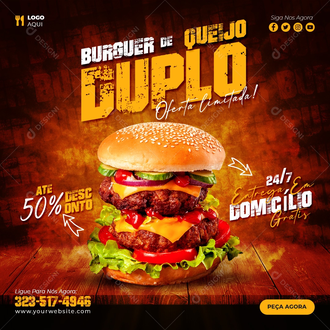 Hamburguer De Queijo Duplo Oferta Limitada Social Media PSD Editável