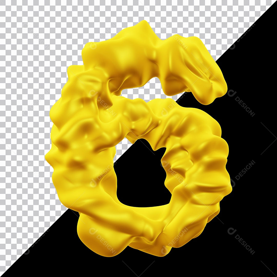 Número 6 Dourado Elemento 3D Para Composição PSD