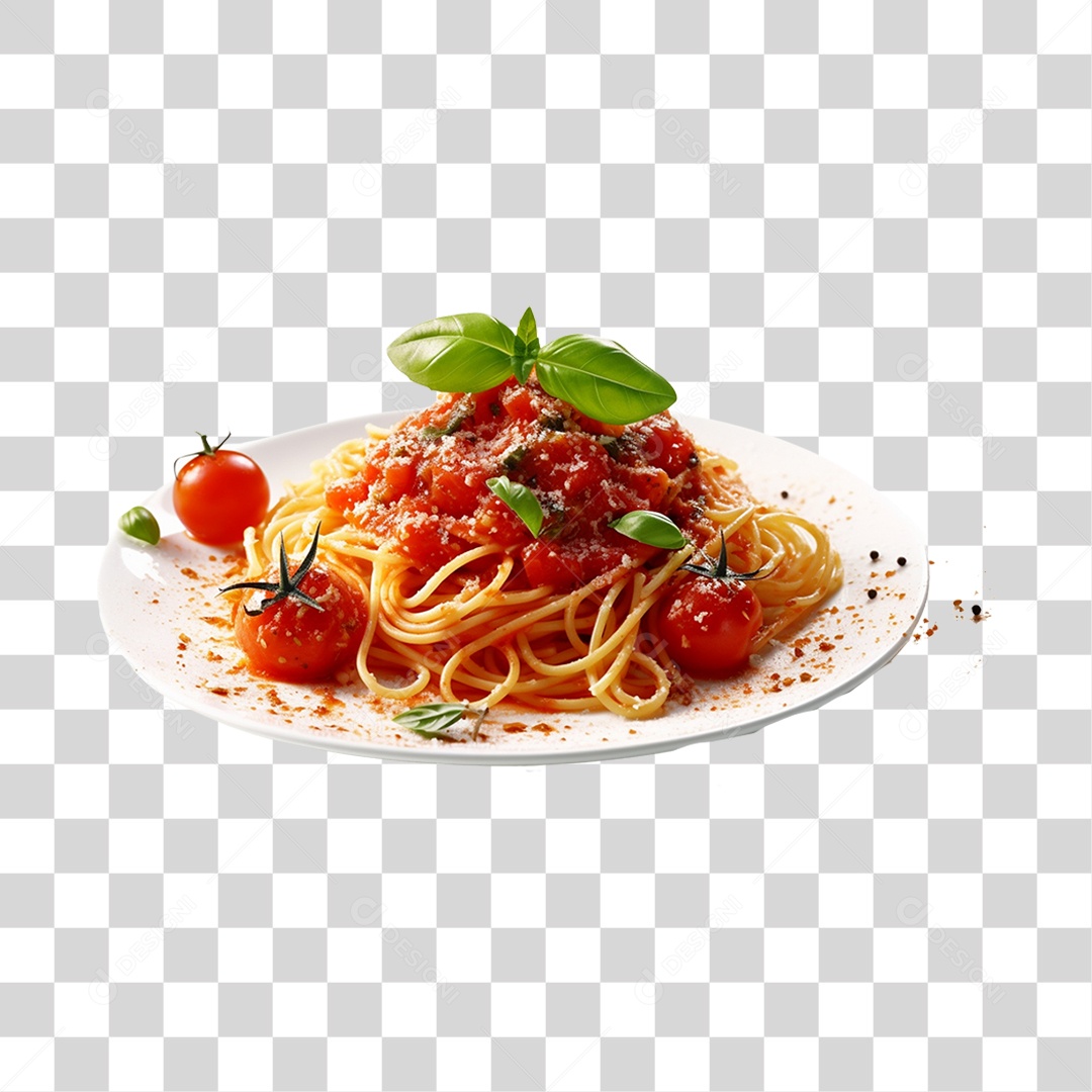 Prato de comida macarronada com molho PNG Transparente