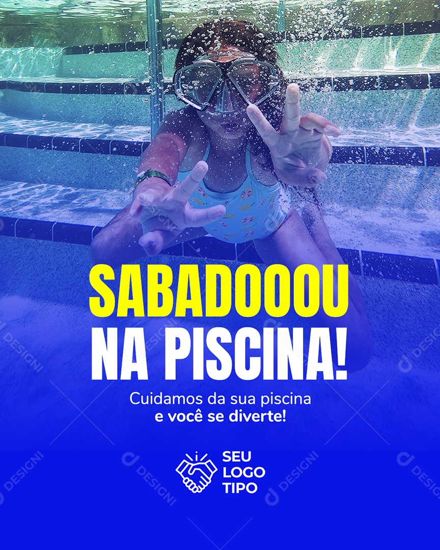 Cuidamos da Sua Piscina Sabadou na Piscina Social Media PSD Editável