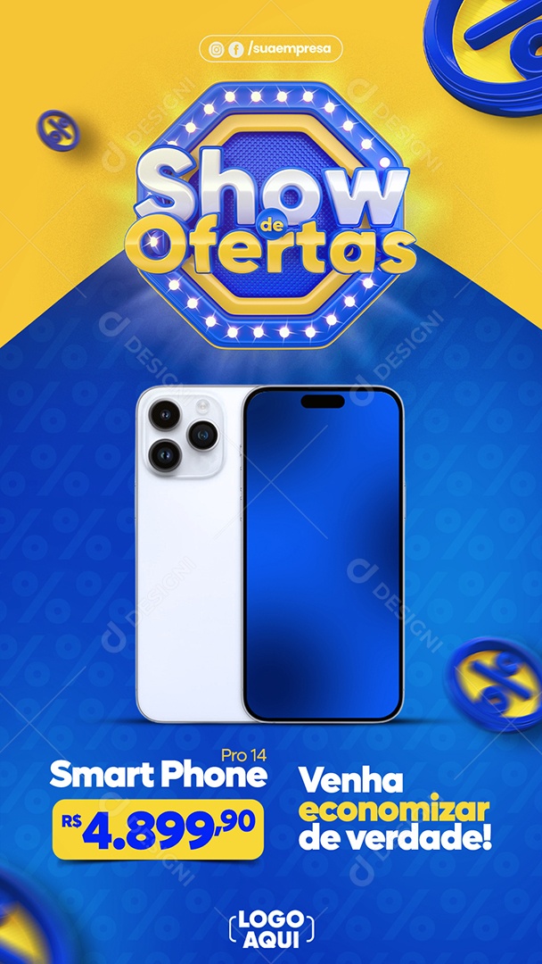 Social Media Story Show De Ofertas Azul Smartphone PSD Editável