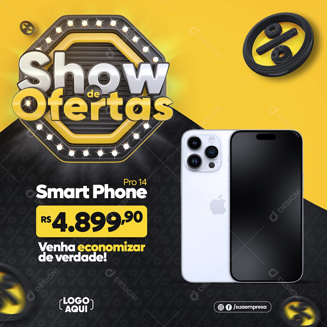 Social Media Feed Smartphone Show De Ofertas Preto PSD Editável