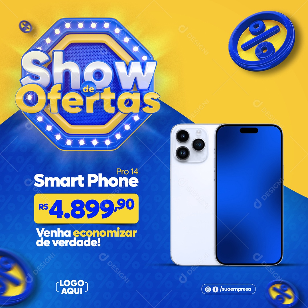 Feed Show De Ofertas Smartphone Azul Social Media PSD Editável