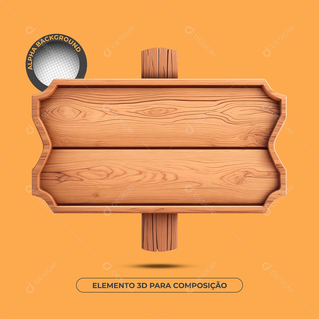Base de Texto de Madeira 2 Elemento 3D Para Composição PSD