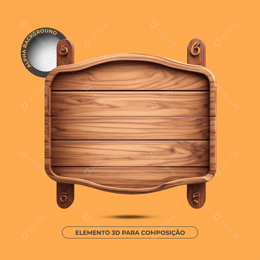 Base de Texto de Madeira 3 Elemento 3D Para Composição PSD