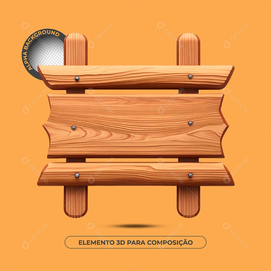 Base de Texto de Madeira  8 Elemento 3D Para Composição PSD