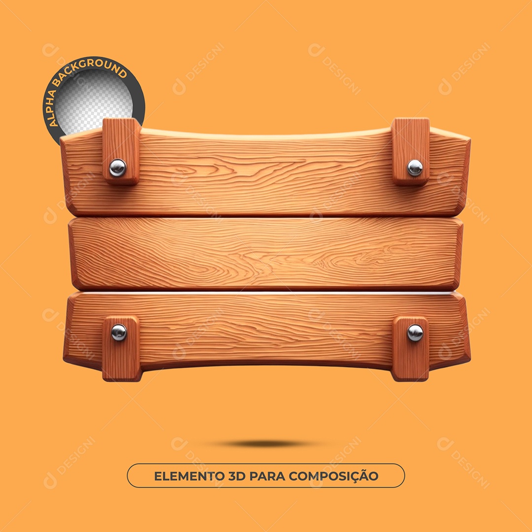 Base de Texto de Madeira 9 Elemento 3D Para Composição PSD