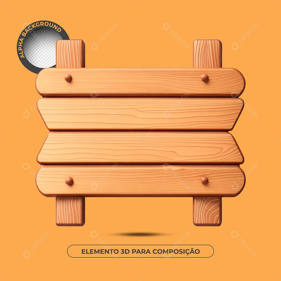 Base de Texto de Madeira 17 Elemento 3D Para Composição PSD