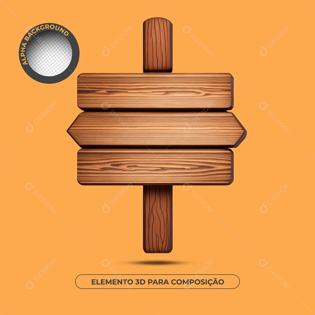 Base de Texto de Madeira 18 Elemento 3D Para Composição PSD