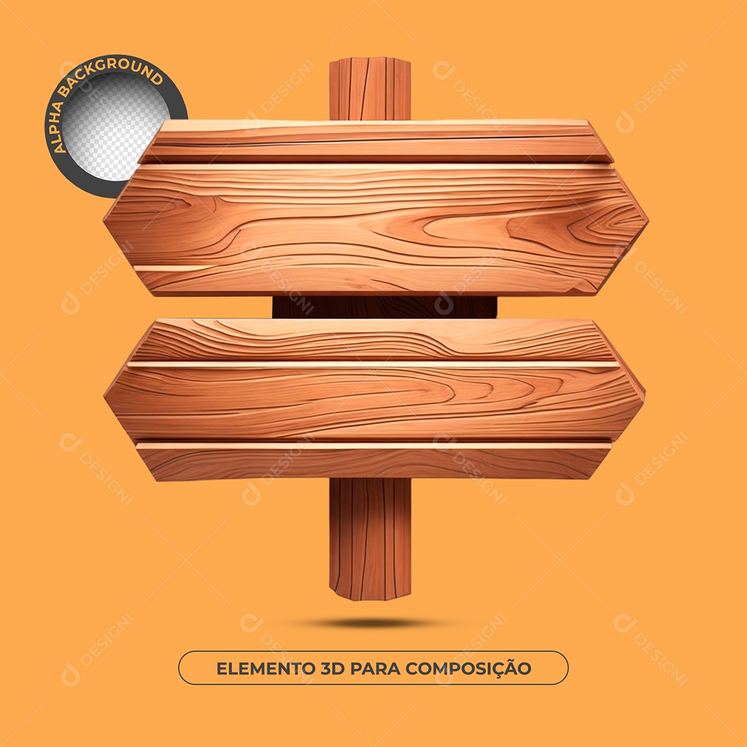 Base de Texto de Madeira 19 Elemento 3D Para Composição PSD