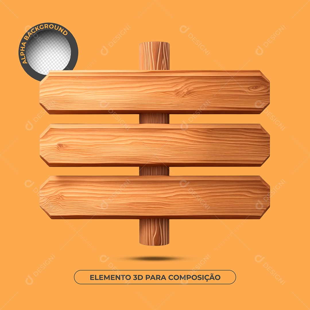 Base de Texto de Madeira 26 Elemento 3D Para Composição PSD