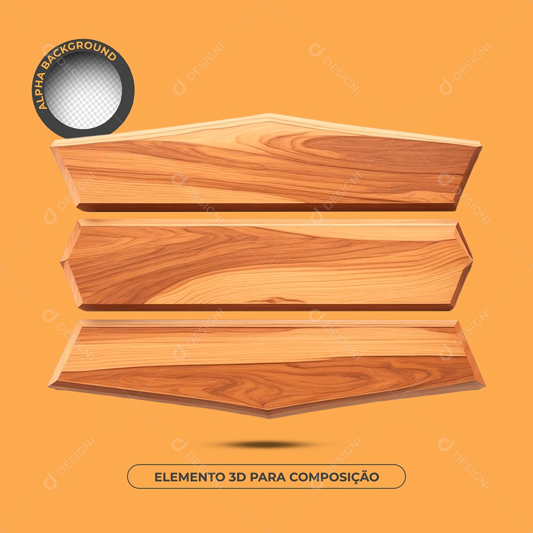 Base de Texto de Madeira 27 Elemento 3D Para Composição PSD