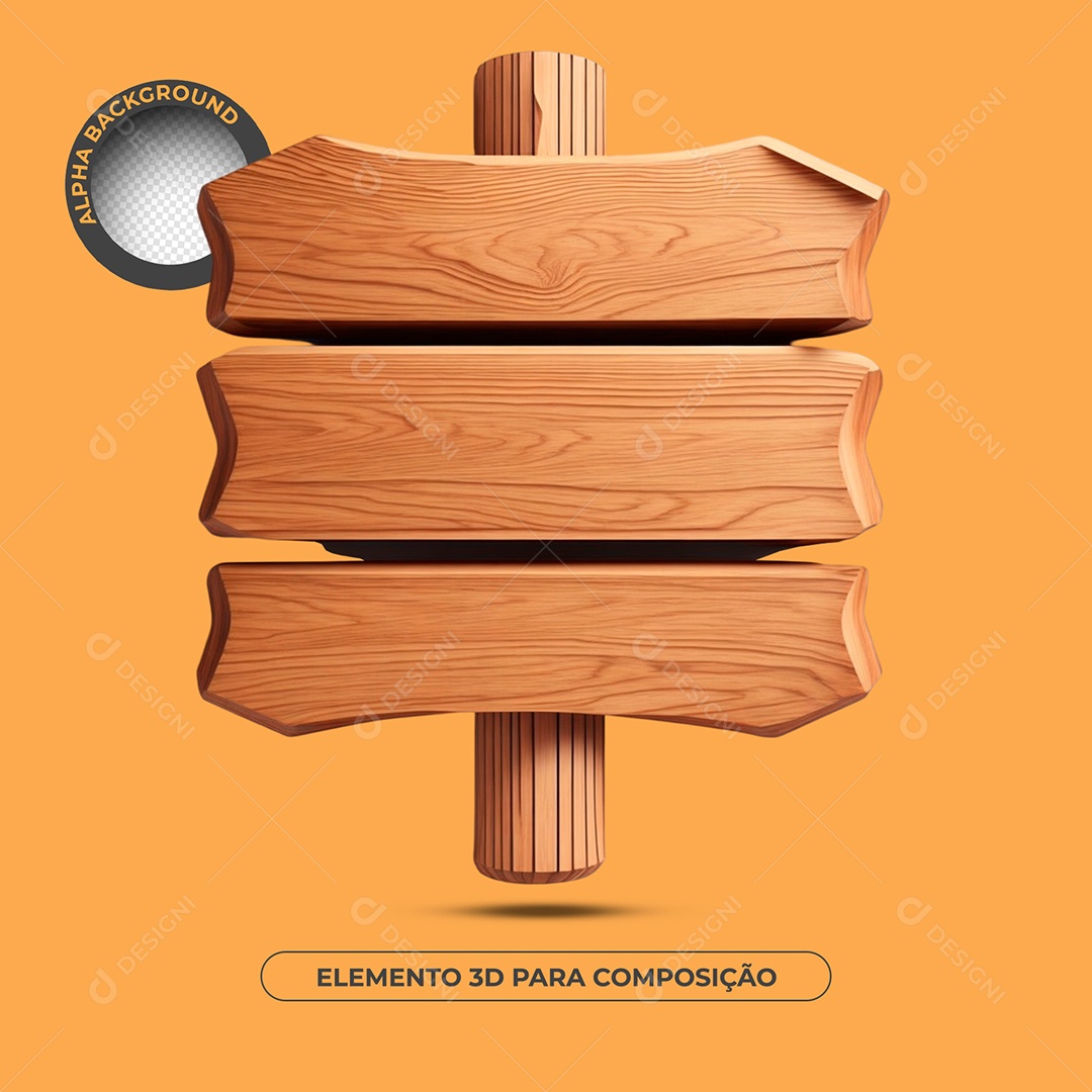 Base de Texto de Madeira 31 Elemento 3D Para Composição PSD