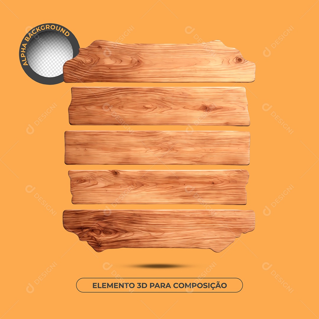 Base de Texto de Madeira 33 Elemento 3D Para Composição PSD