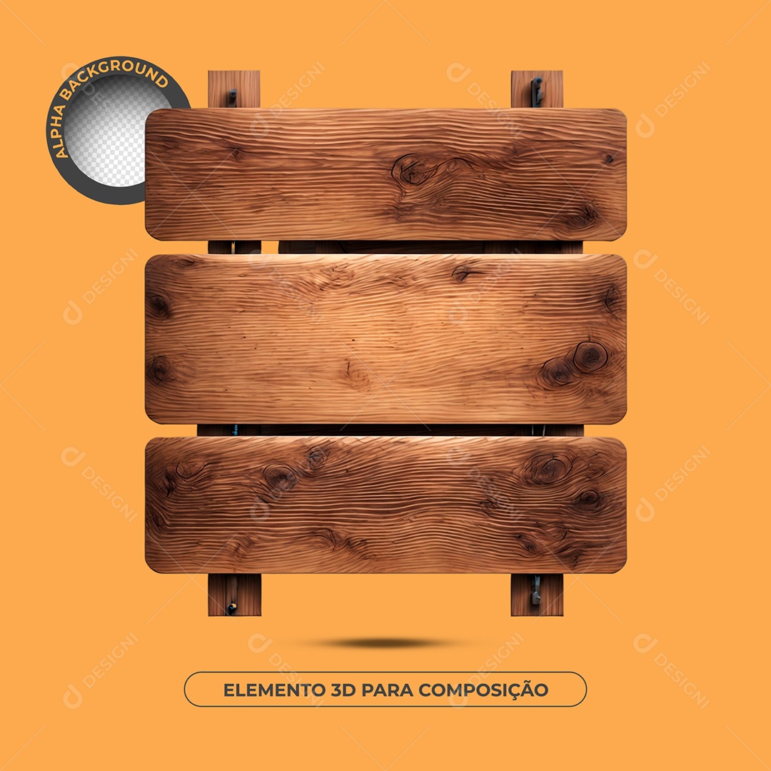 Base de Texto de Madeira 36 Elemento 3D Para Composição PSD