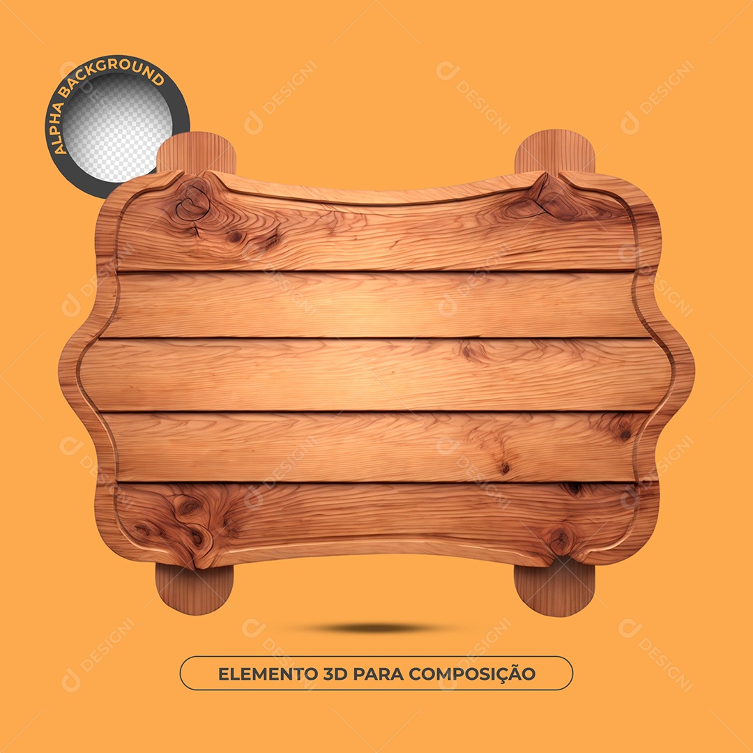 Base de Texto de Madeira 37 Elemento 3D Para Composição PSD
