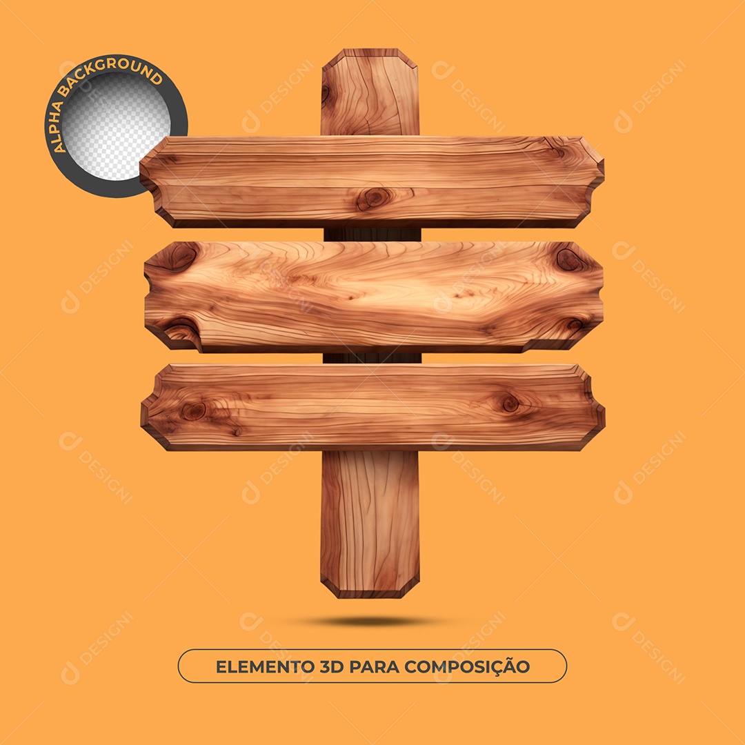 Base de Texto de Madeira 38 Elemento 3D Para Composição PSD
