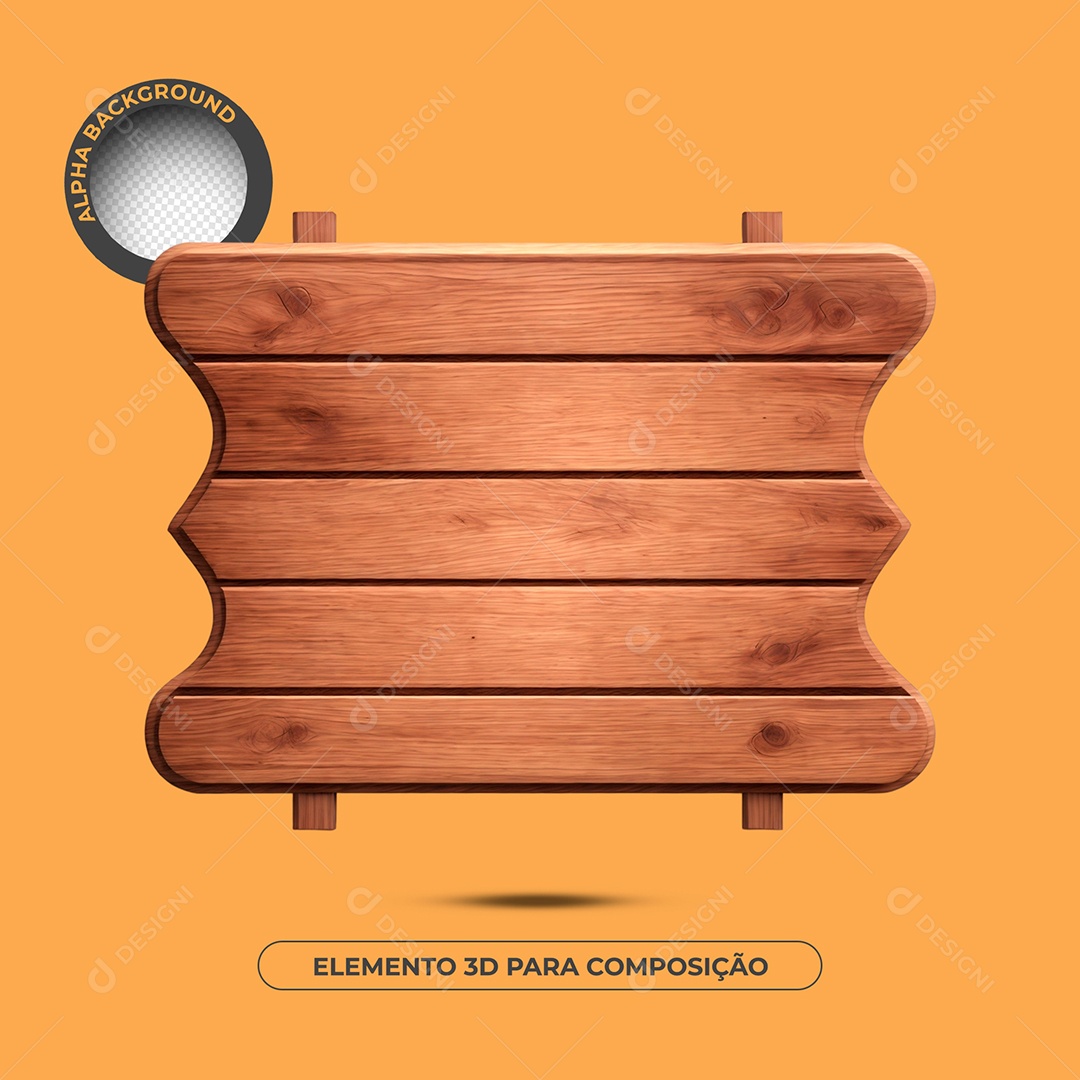 Base de Texto de Madeira 40 Elemento 3D Para Composição PSD