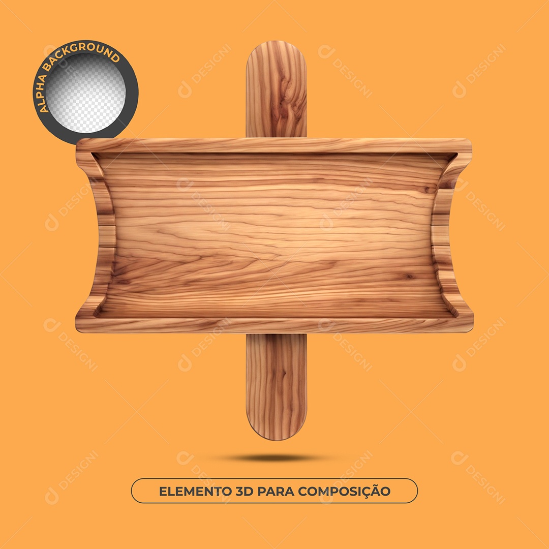 Base de Texto de Madeira 42 Elemento 3D Para Composição PSD