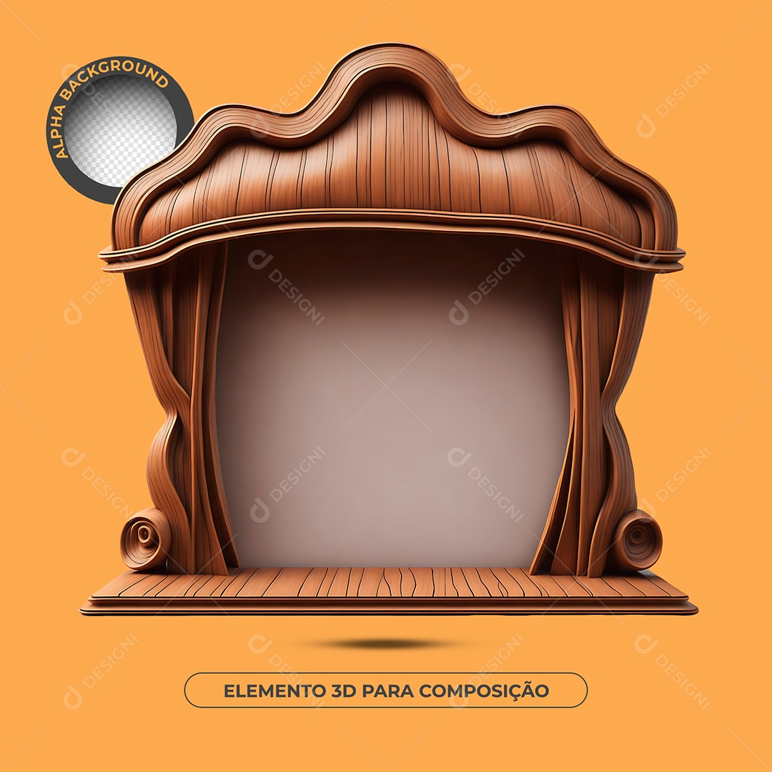 Base de Texto de Madeira 43 Elemento 3D Para Composição PSD