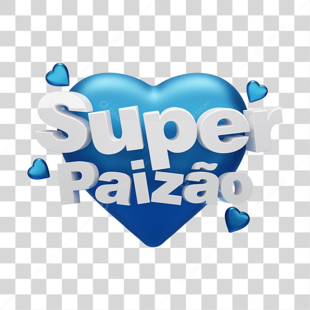 Selo 3D Coração Azul Super Paizão Para Composição PNG Transparente
