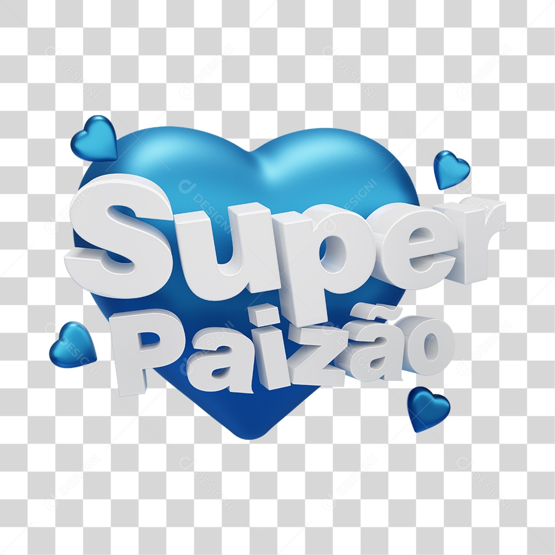 Selo 3D Coração Azul Super Paizão Para Composição PNG Transparente