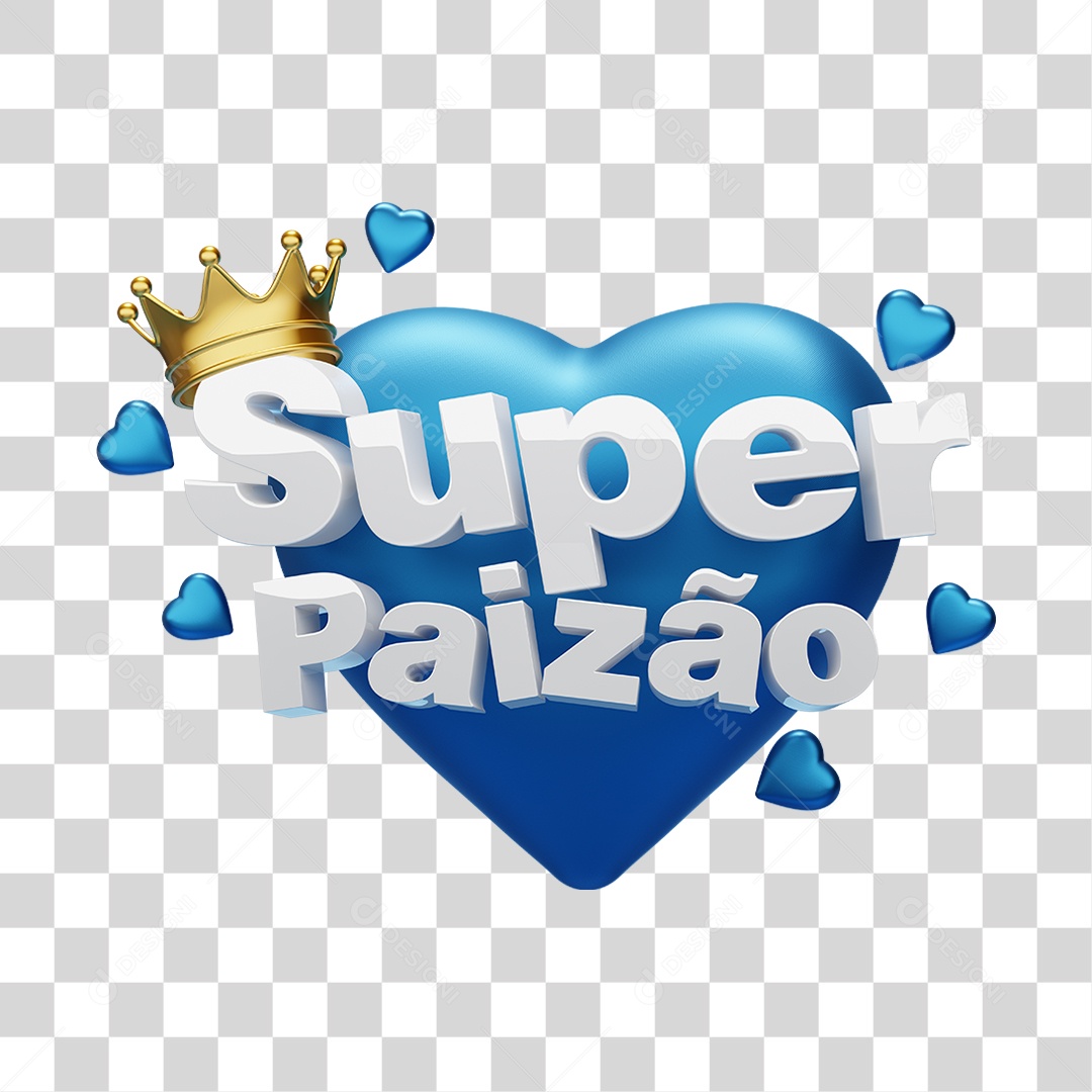 Selo 3D Coração Azul Super Paizão Para Composição PNG Transparente