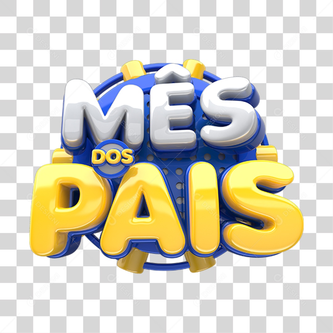 Mês Dos Pais Azul E Amarelo Selo 3D Para Composição PNG Transparente