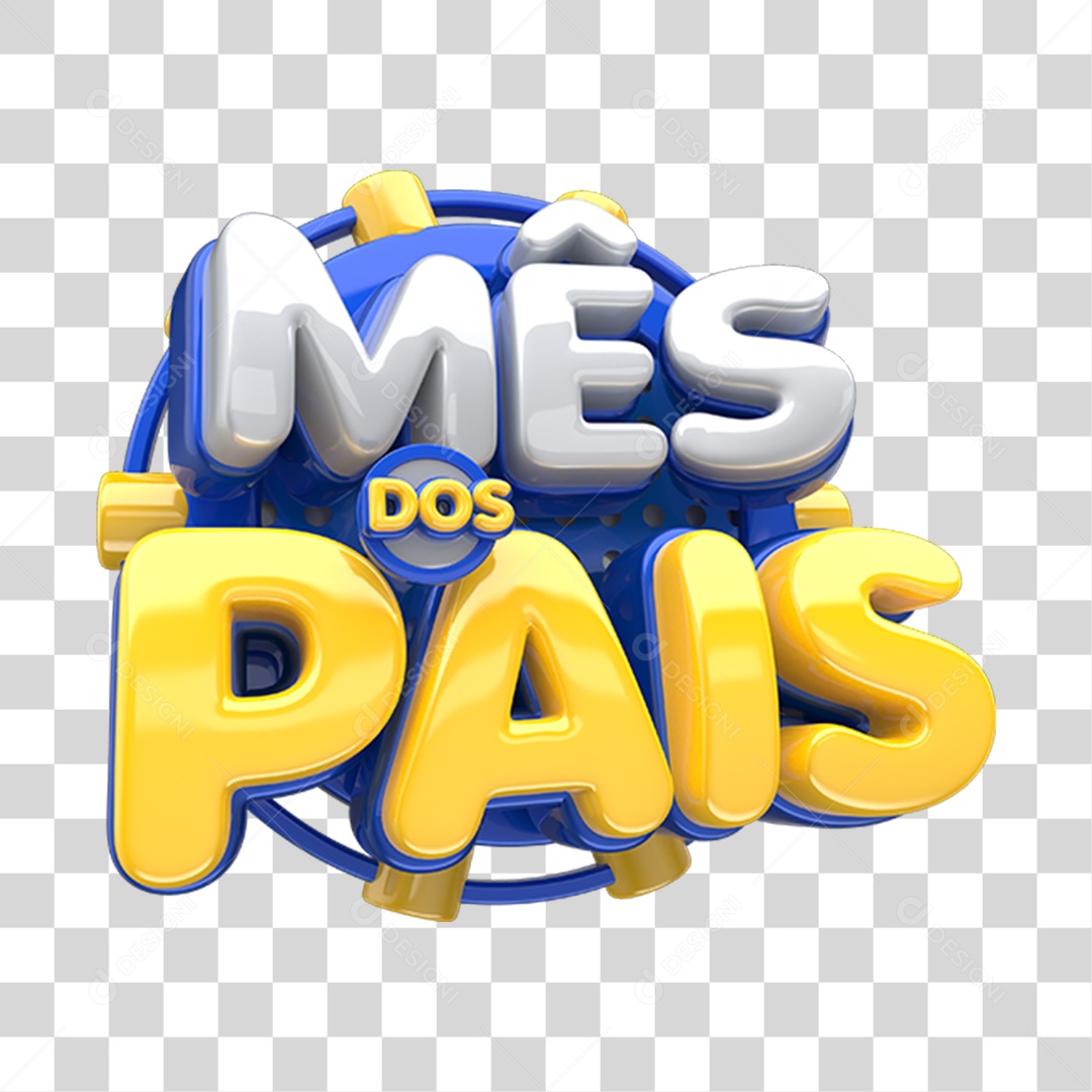Mês Dos Pais Azul E Amarelo Selo 3D Para Composição PNG Transparente