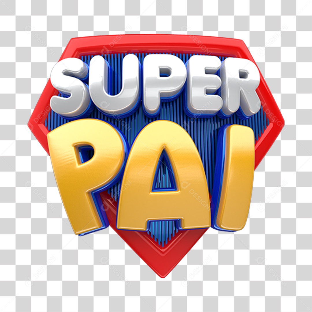 Selo 3D Super Pai Vermelho Azul e Amarelo Para Composição PNG Transparente