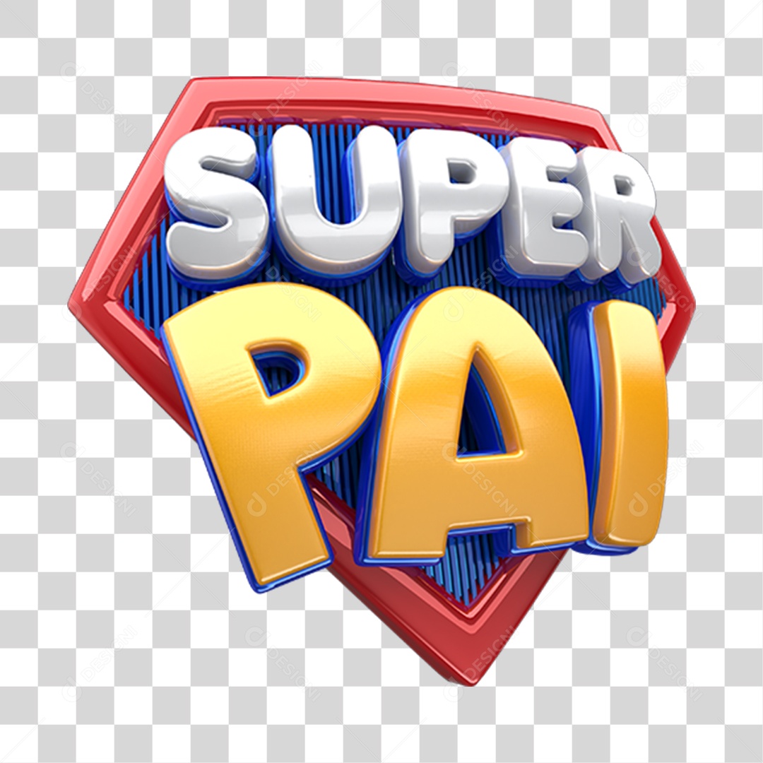 Selo 3D Super Pai Vermelho Azul e Amarelo Para Composição PNG Transparente