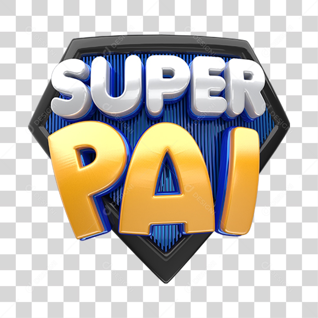 Selo 3D Super Pai Azul e Amarelo Para Composição PNG Transparente