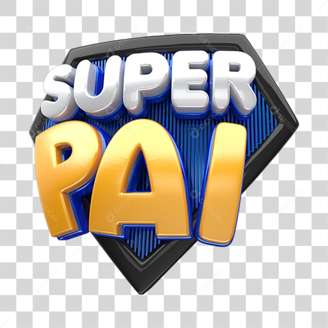 Selo 3D Super Pai Azul e Amarelo Para Composição PNG Transparente