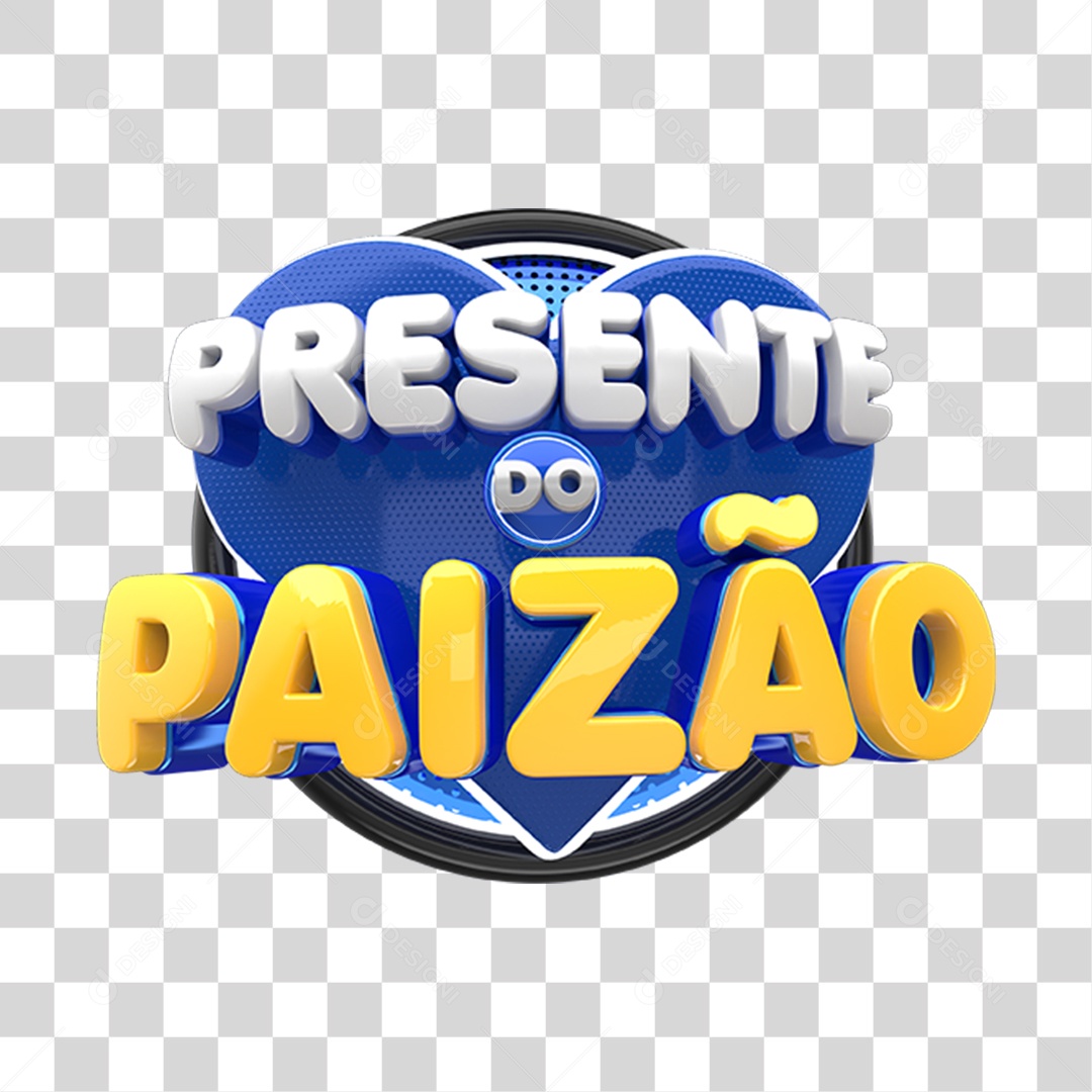 Selo 3D Coração Presente Do Paizão Azul E Amarelo Para Composição PNG Transparente