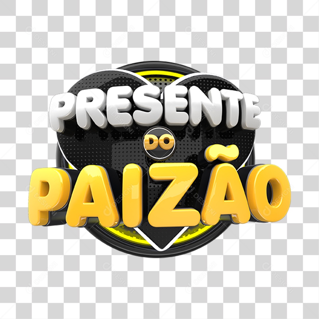 Selo 3D Coração Presente Do Paizão Preto E Amarelo Para Composição PNG Transparente