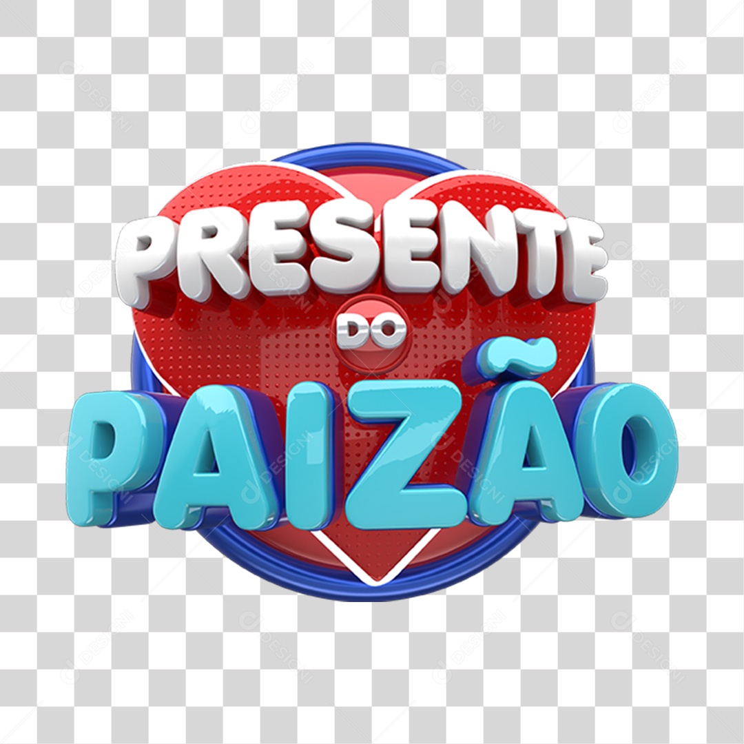 Selo 3D Coração Presente Do Paizão Vermelho E Azul Para Composição PNG Transparente