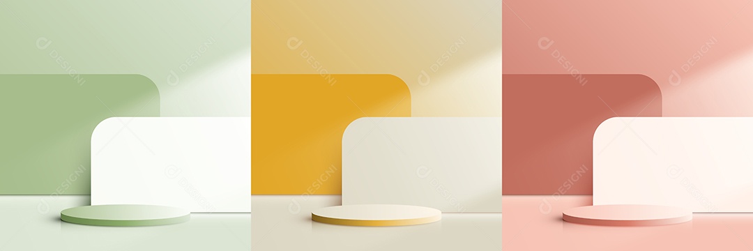 Cenários Verde Amarelo e Rosa Realista 3D Ilustração Vetor EPS