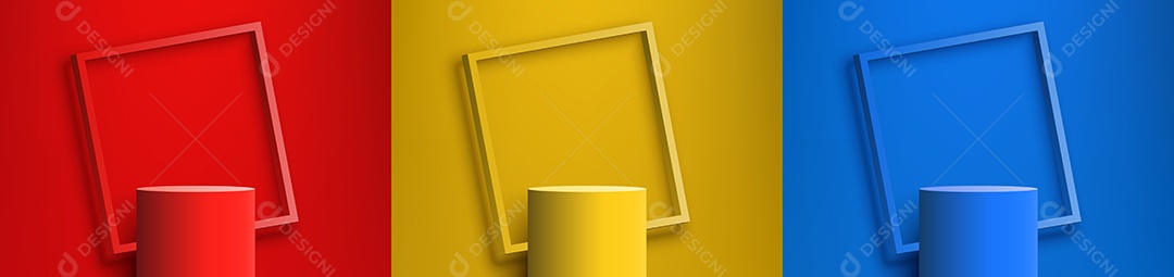 Cenários Vermelho Amarelo E Azul Realista 3D Ilustração Vetor EPS