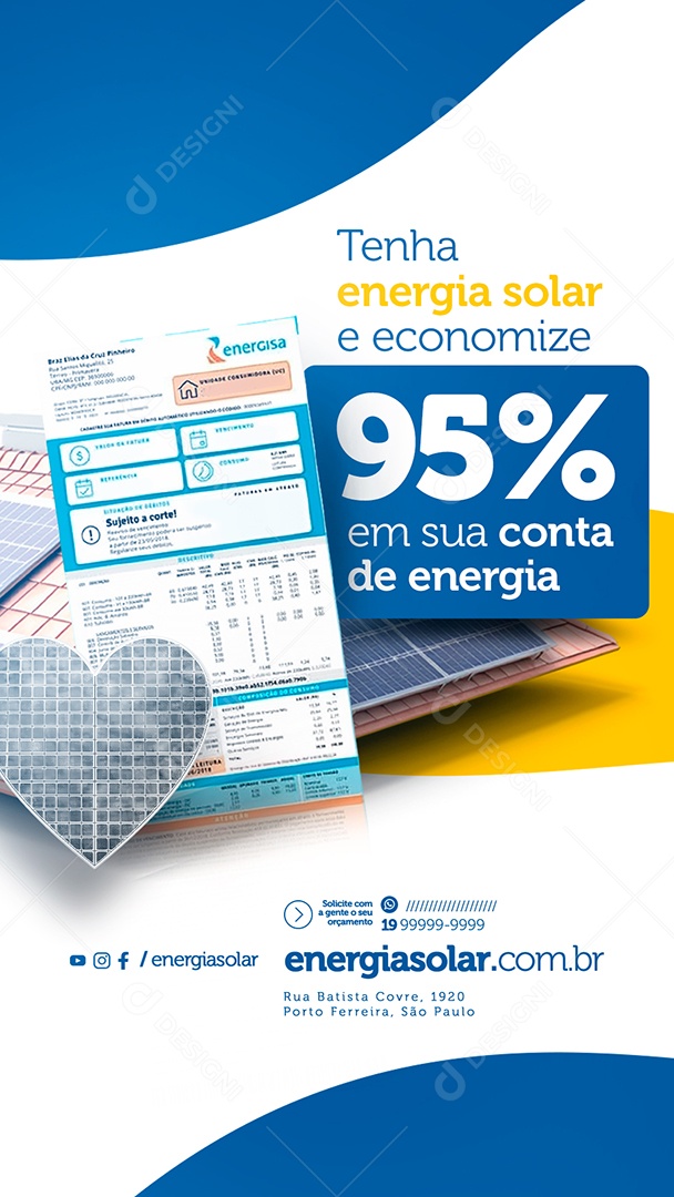 Story Tenha Energia Solar E Economize 95% Em Sua Conta De Energia Social Media PSD Editável