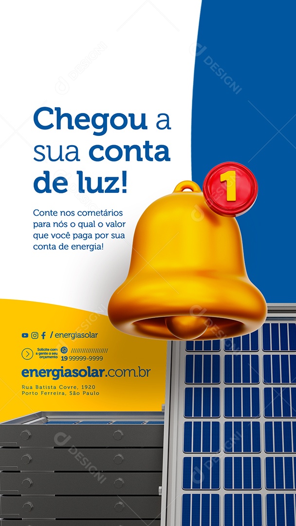 Story Chegou A Sua Conta De Luz Economia Energia Solar Social Media PSD Editável