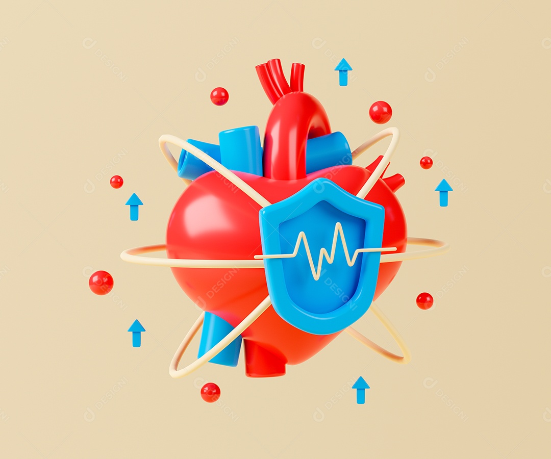 Coração com escudo protetor renderização 3d.